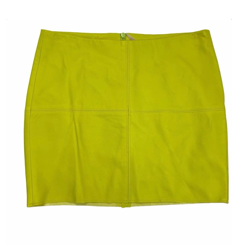 Bailey 44 NEW Neiman Marcus Solid Lime Green 100% Leather Flirty Mini Skirt